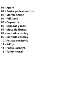 Listado de comerciales e invitados Ponte Friki